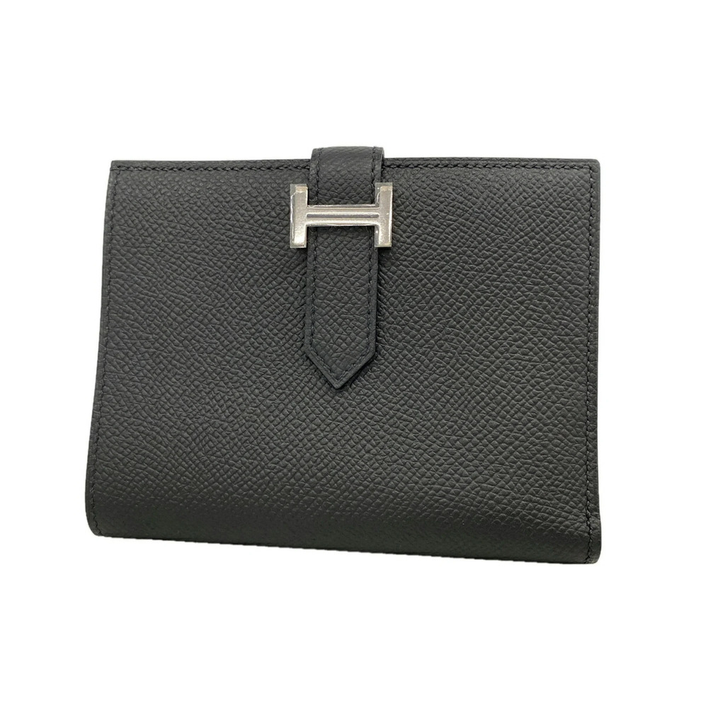 Hermes Bearn Compact Wallet, Veau Epsom Leather, Black, U Stamp, Women's